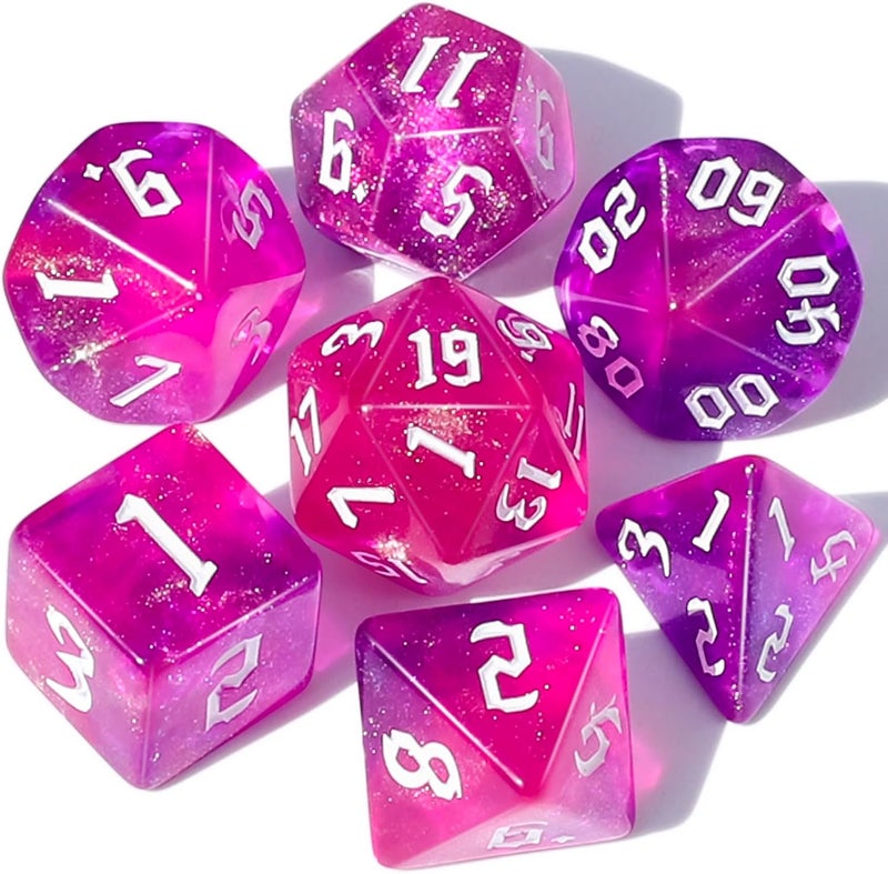 CiaraQ DND Polyhedral Dice Set for Dungeons and Dragons RPG MTG Role Playing Table Games-with 1 Dice Pouch (Purple + Red + Glitter) - Image 1
